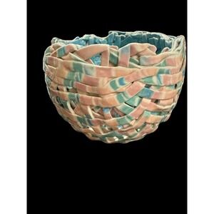 BARBARA CAHN Studio Art Pottery Porcelain RAINBOW TANGLE BASKET Bowl Vase SIGNED